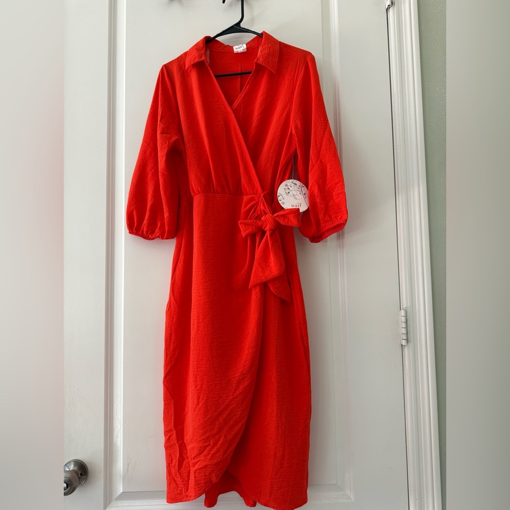 Elegant Orange Wrap Dress